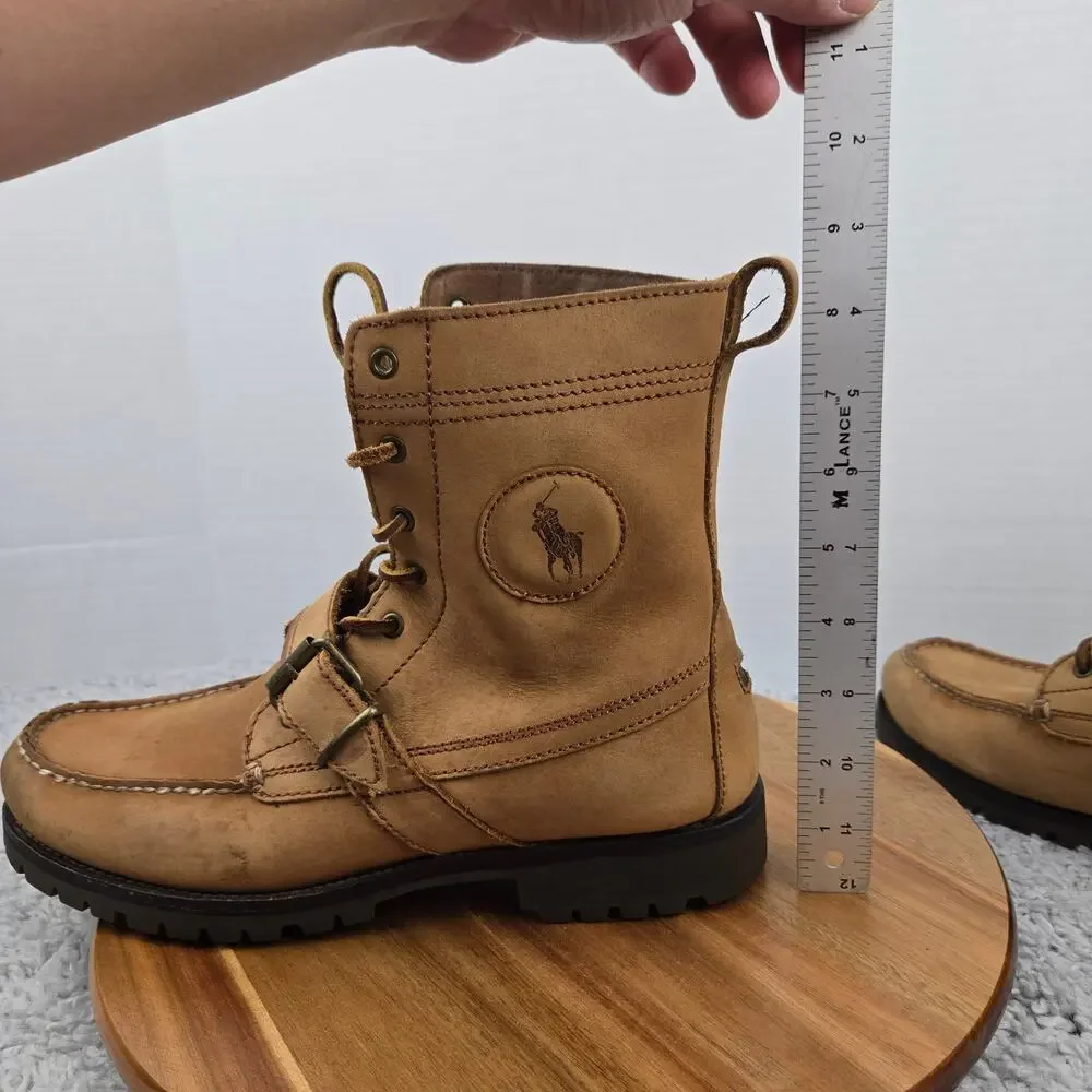 Polo Ralph Lauren Men 9.5D Ranger Brown Leather Buckle Strap Casual Moc Toe Boot